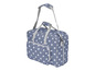 Un sac bleu à pois blancs, idéal pour les machines à coudre.