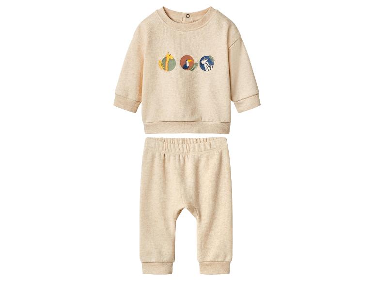 Ensemble bébé beige avec sweat-shirt et pantalon, avec imprimés animaux