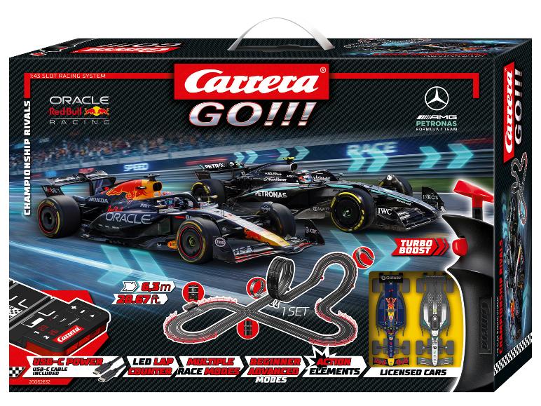 Circuit de course CARRERA Champion's Rivals avec deux voitures de Formule 1 dans sa boîte