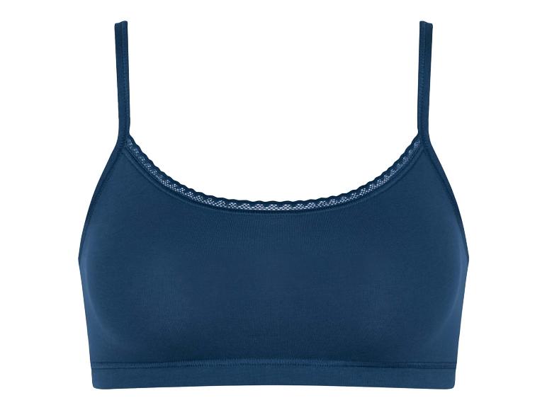Un soutien-gorge de sport bleu foncé avec une délicate bordure en dentelle.