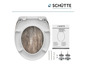 Abattant WC Schütte avec fermeture douce et aspect bois.