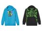 Deux sweats à capuche Minecraft pour enfants : un bleu clair avec Creeper, l’autre noir et vert.