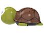 Tortue jouet verte et marron avec carapace étoilée, vue latérale.
