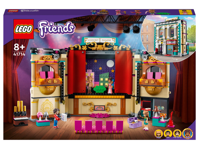 LEGO Friends théâtre avec scène, coulisses et minifigurines.