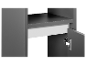 Une armoire grise avec une étagère et une porte.