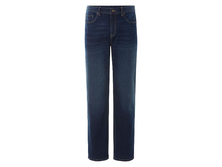 Jeans bleu foncé, coupe droite.