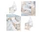 Lit bébé en bois 4 en 1 avec baldaquin, parure de lit étoiles et lunes.