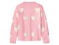 Pull en maille rose avec motifs de cœurs blancs sur le dos et les manches