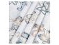 Draps et taies d'oreiller à motif floral bleu et beige.