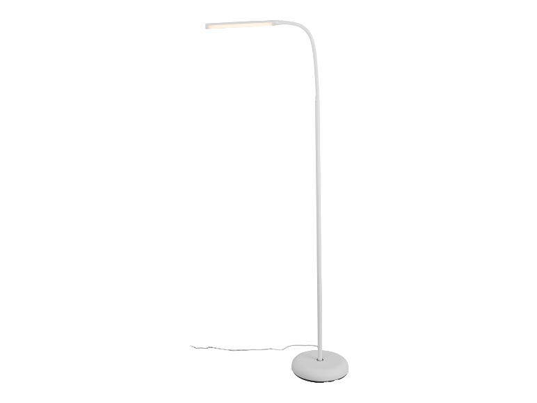 Lampe sur pied blanche avec lumière LED intégrée.