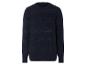 Un pull bleu marine en tricot à manches longues.