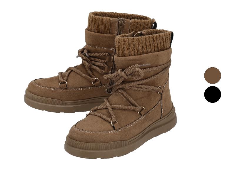 Bottes d'hiver marron avec lacets et col en tricot, disponibles en marron et noir.