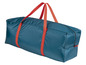 Un sac de voyage bleu foncé avec des poignées rouges.
