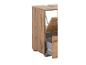 Meuble de salle de bain en bois avec tiroir ouvert et compartiment supérieur basculant.
