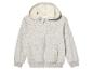 Un sweat-shirt gris à fermeture éclair avec une doublure en polaire douce.