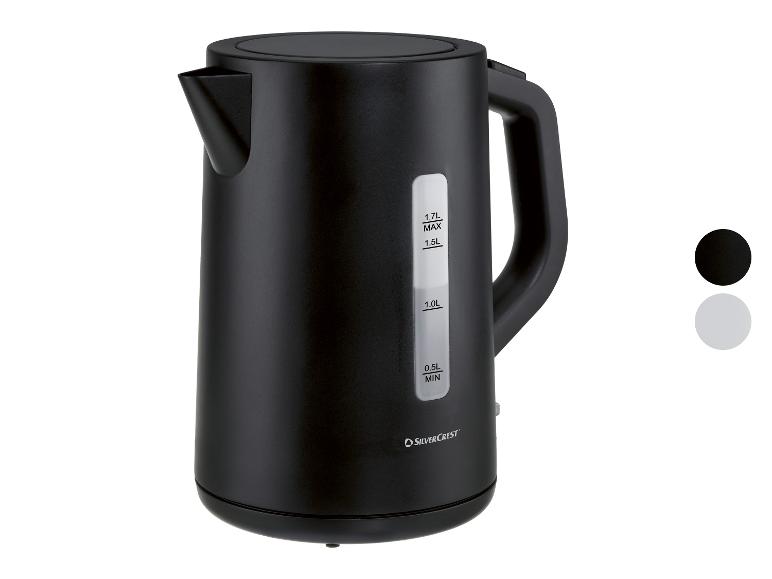 Bouilloire électrique noire SilverCrest 1,7L avec indicateur de niveau d'eau.