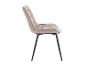 Chaise de salle à manger rembourrée en velours beige avec pieds en métal noir, vue latérale.
