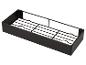 Étagère de douche rectangulaire noire en métal avec fond grillagé.