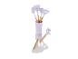 Ustensiles de cuisine lilas avec manches en bois dans un support.