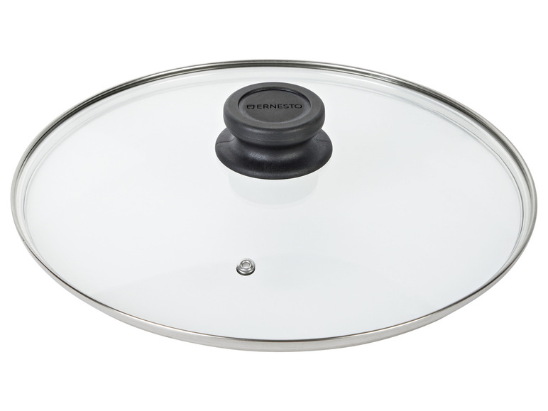Un couvercle en verre avec un bouton noir de Ernesto.