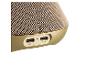 Bas d'une enceinte dorée avec une grille en maille et des ports USB-C d'entrée et de sortie.