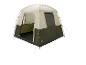 Tente de camping Crivit beige et vert olive avec une porte ouverte