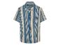Chemise à manches courtes à rayures bleu marine et crème.