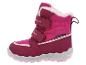 Bottes d'hiver roses et fuchsia pour enfants avec fermeture velcro et doublure en fourrure.