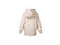 Imperméable beige pour enfants avec imprimé floral rose et détails réfléchissants.