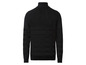 Un pull noir à col roulé avec des rayures sur les manches.
