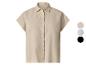 Chemise femme beige à manches courtes avec trois options de couleur.