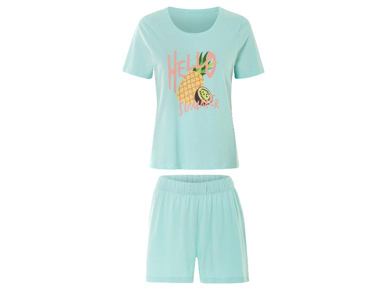 Pyjama court turquoise avec ananas et inscription « Hello Summer ».