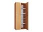 Armoire en bois ouverte avec étagères blanches sur fond blanc