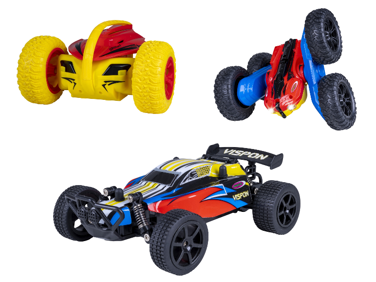 Voitures de cascades télécommandées JAMARA SPINact, X-F2 et Vispon Buggy.
