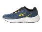 Chaussures de course bleues avec des accents jaunes