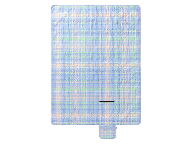 Plaid de pique-nique Sansibar à carreaux bleus, verts et orange pâle.