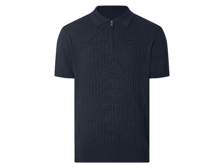 Polo en maille côtelée bleu marine avec fermeture éclair