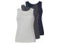 Trois débardeurs pour femmes en gris clair, gris foncé et bleu marine.