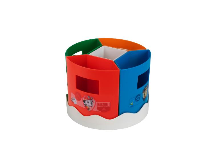 Range-crayons rotatif Paw Patrol : compartiments colorés pour enfants.