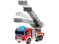 Camion de pompiers jouet rouge avec échelle extensible et lumières clignotantes.