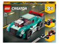 Ensemble LEGO Creator 3 en 1 avec une voiture de sport verte, un hot rod rouge et une voiture de Formule 1.