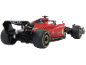 Voiture de course miniature de Formule 1 rouge avec des détails noirs et jaunes.