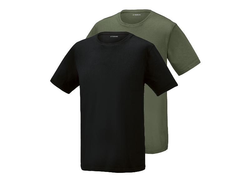 Deux t-shirts à manches courtes, un noir et un vert olive.