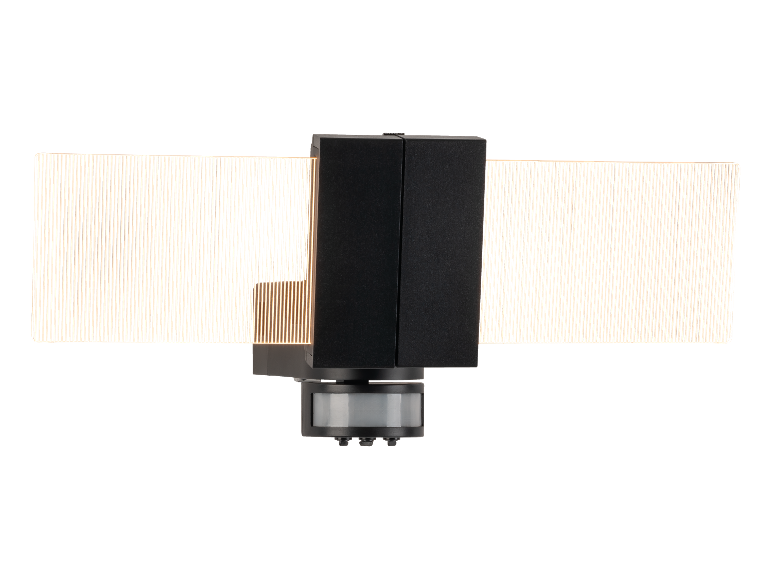 Un détecteur de mouvement noir avec lumières LED intégrées.