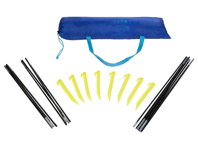 Tente pop-up, piquets et bâtons : équipement de camping facile à installer.