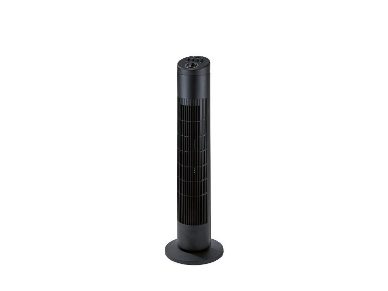 Ventilateur tour noir avec panneau de commande sur le dessus