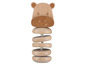 Un hochet en bois en forme d'hippopotame avec des anneaux empilables.
