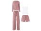 Pyjama rose poudré : haut, pantalon large et short.