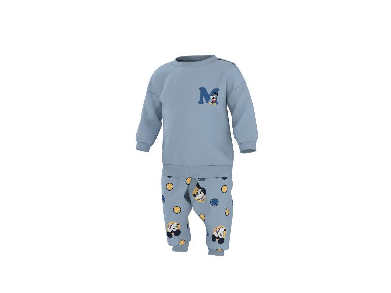 Ensemble de pyjama bébé bleu avec motif Mickey Mouse et pois.