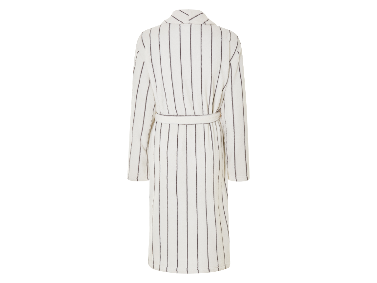 Peignoir blanc à rayures verticales gris foncé pour femme.